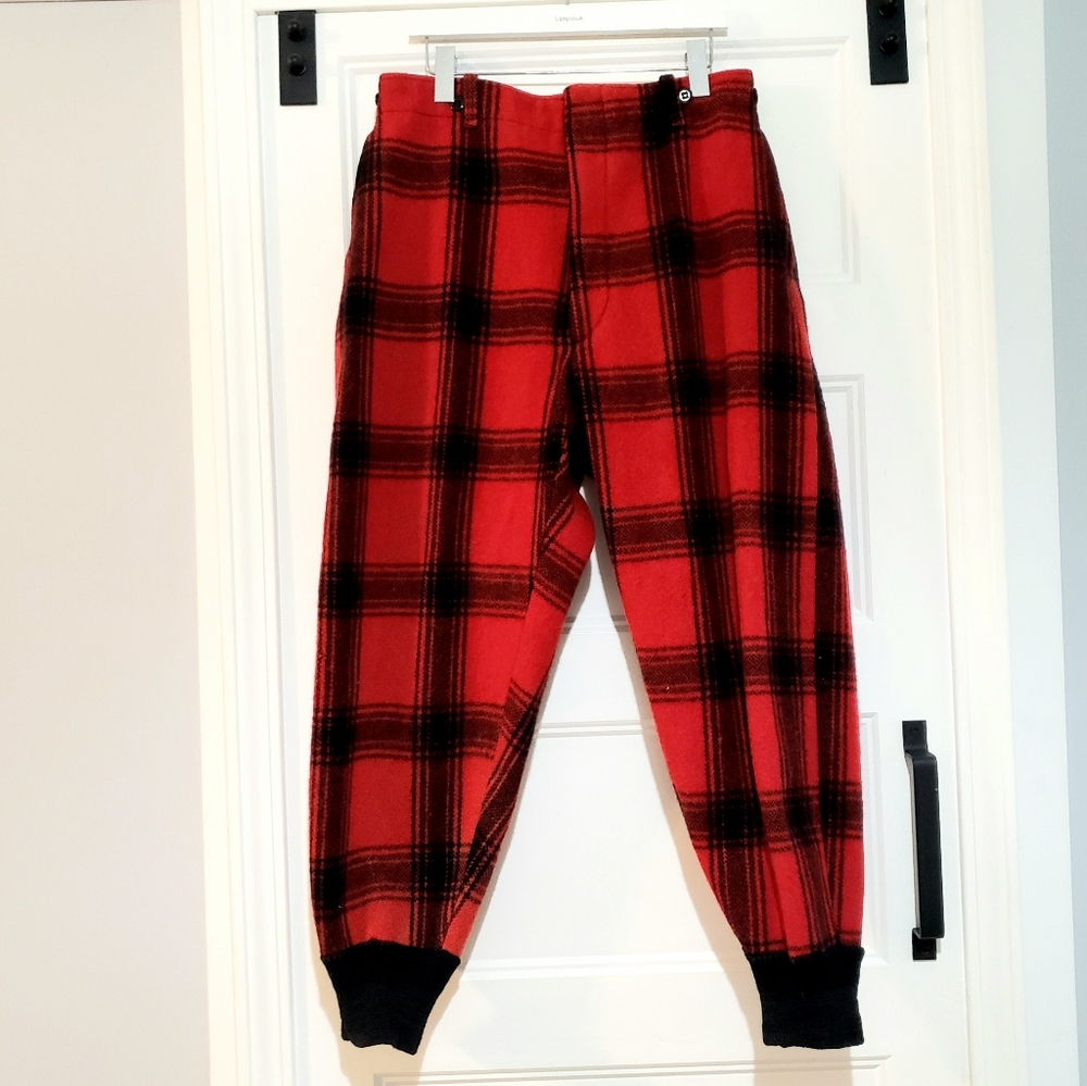 Vintage Wool Buffalo Plaid Hunting Pants Men 33x29 Red Lumberjack Outdoor Unisex